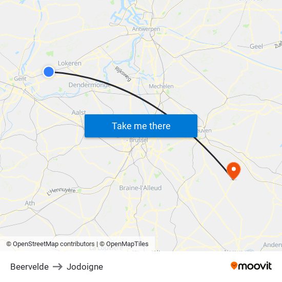 Beervelde to Jodoigne map