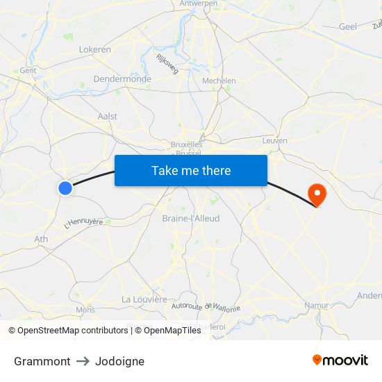 Grammont to Jodoigne map