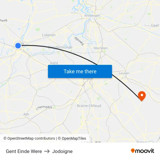 Gent Einde Were to Jodoigne map
