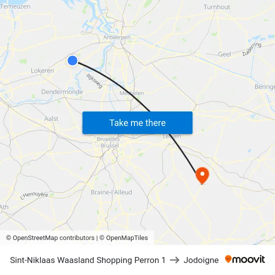 Sint-Niklaas Waasland Shopping Perron 1 to Jodoigne map