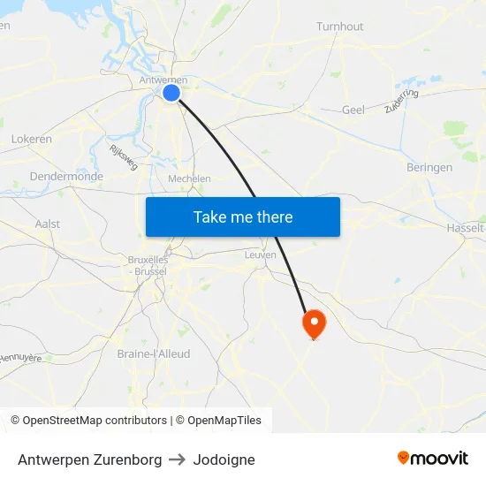 Antwerpen Zurenborg to Jodoigne map