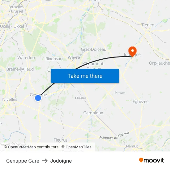 Genappe Gare to Jodoigne map
