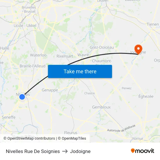 Nivelles Rue De Soignies to Jodoigne map