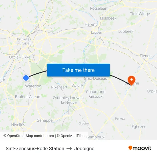 Sint-Genesius-Rode Station to Jodoigne map