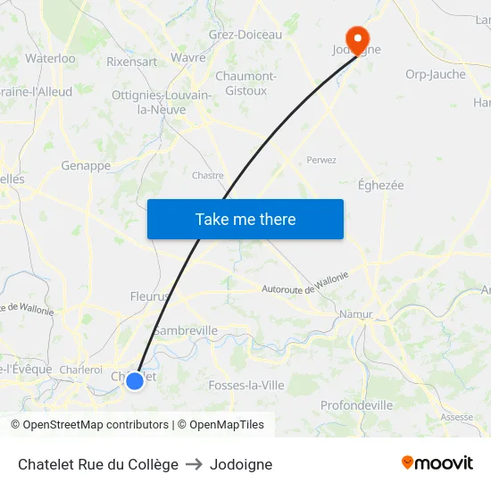 Chatelet Rue du Collège to Jodoigne map
