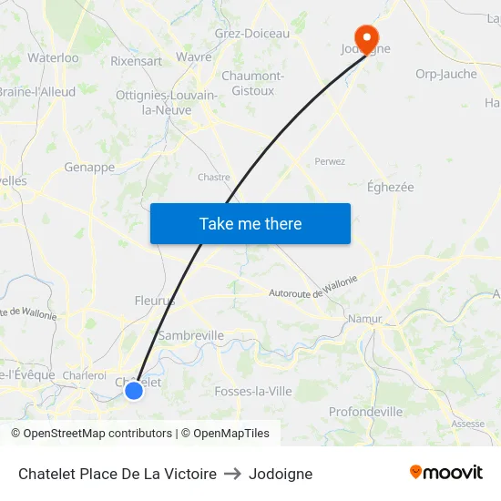Chatelet Place De La Victoire to Jodoigne map
