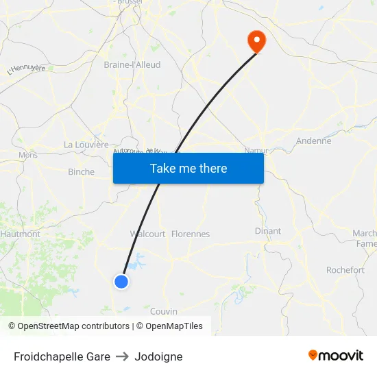 Froidchapelle Gare to Jodoigne map