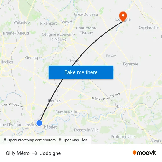 Gilly Métro to Jodoigne map
