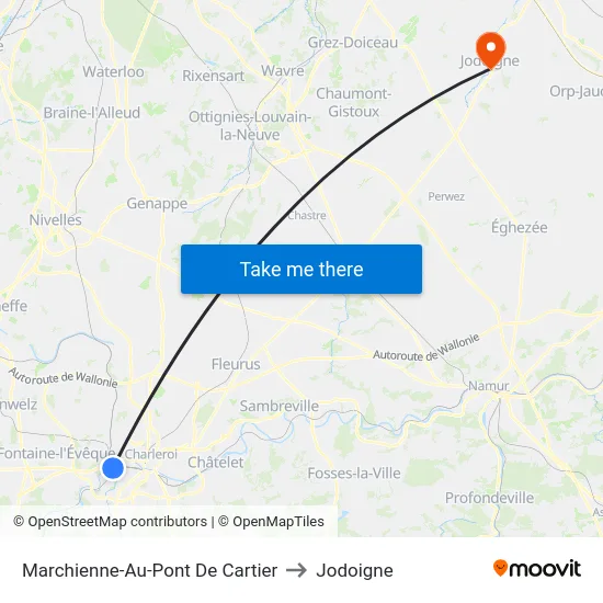 Marchienne-Au-Pont De Cartier to Jodoigne map