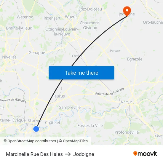 Marcinelle Rue Des Haies to Jodoigne map