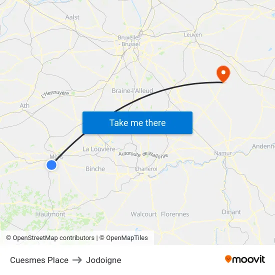 Cuesmes Place to Jodoigne map