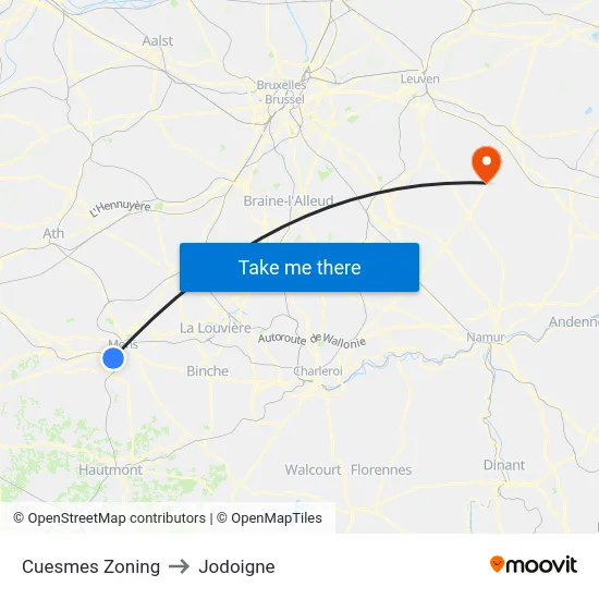 Cuesmes Zoning to Jodoigne map