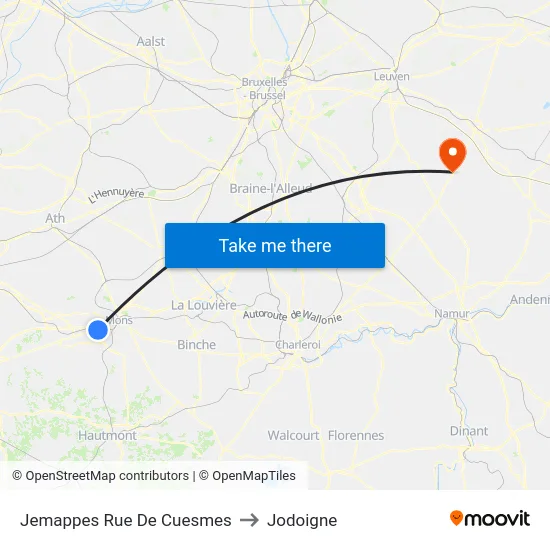 Jemappes Rue De Cuesmes to Jodoigne map
