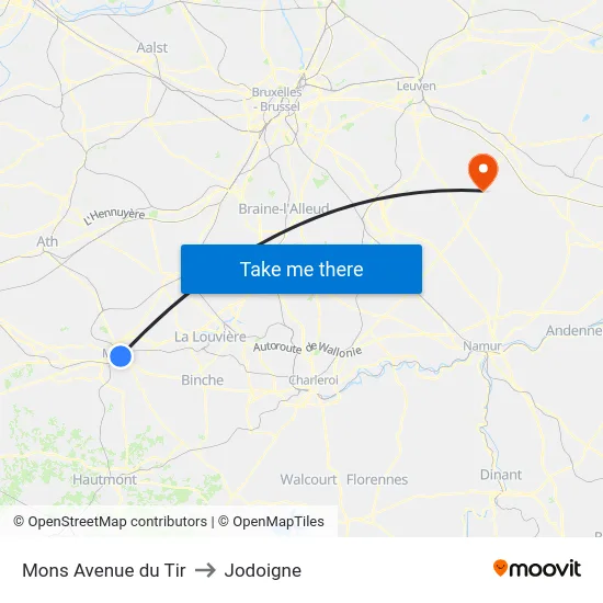 Mons Avenue du Tir to Jodoigne map