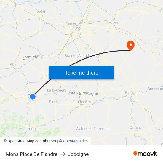 Mons Place De Flandre to Jodoigne map
