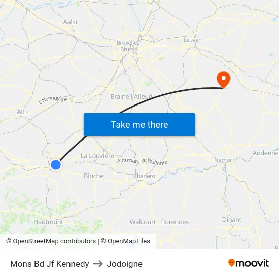 Mons Bd Jf Kennedy to Jodoigne map