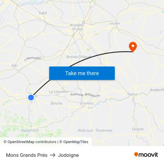 Mons Grands Prés to Jodoigne map