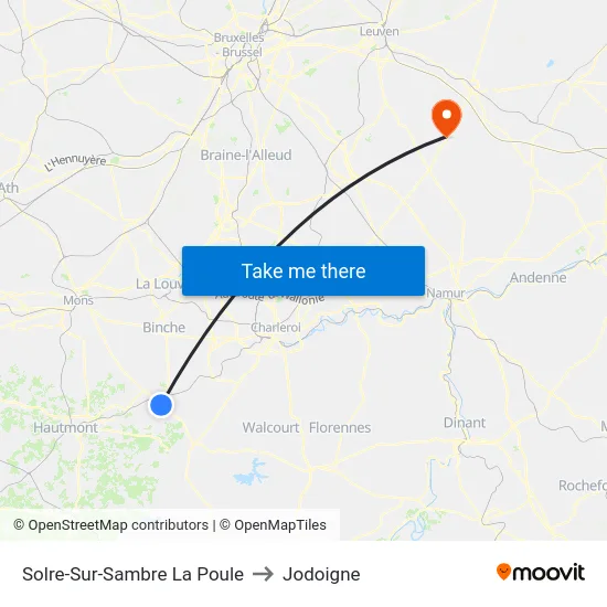 Solre-Sur-Sambre La Poule to Jodoigne map
