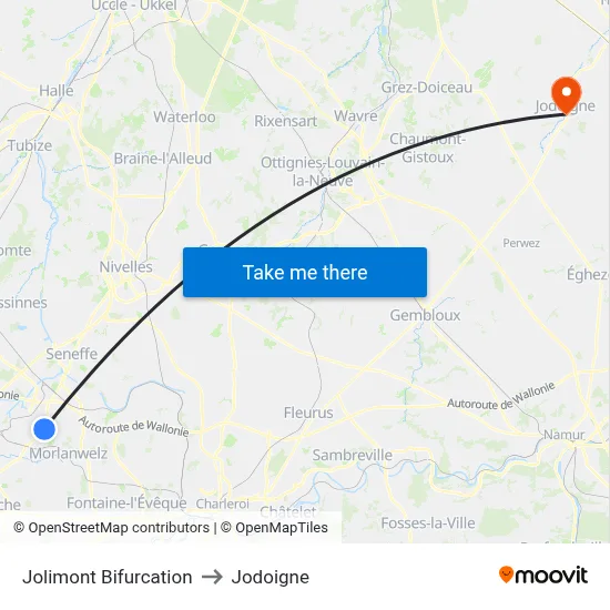 Jolimont Junction to Jodoigne map