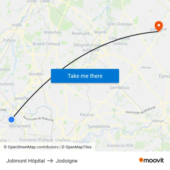 Jolimont Hospital to Jodoigne map