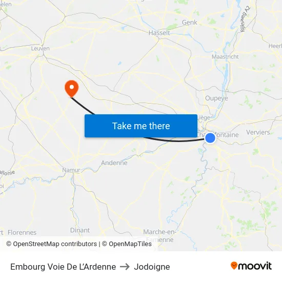 Embourg Voie De L’Ardenne to Jodoigne map