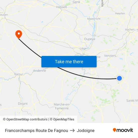 Francorchamps Route De Fagnou to Jodoigne map