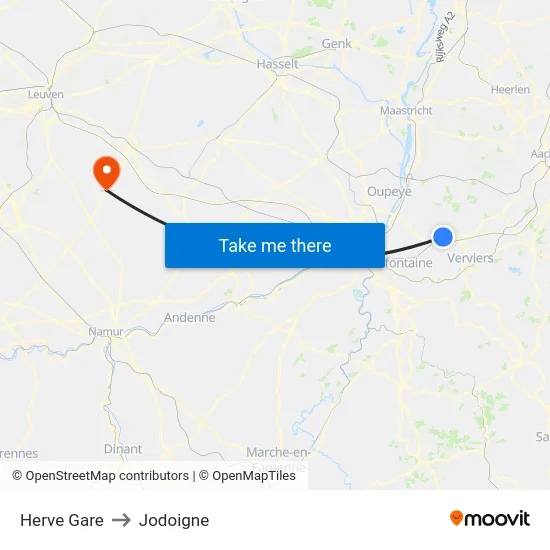 Herve Gare to Jodoigne map