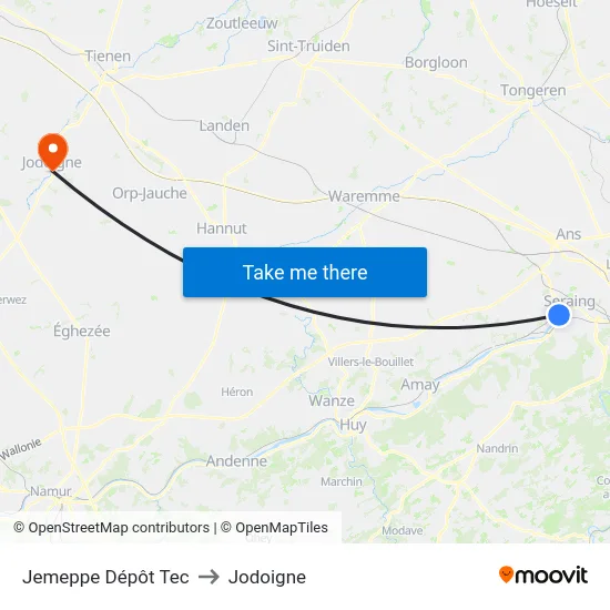 Jemeppe Dépôt Tec to Jodoigne map