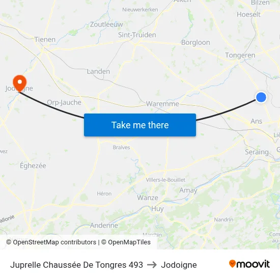 Juprelle Tongres Road 493 to Jodoigne map