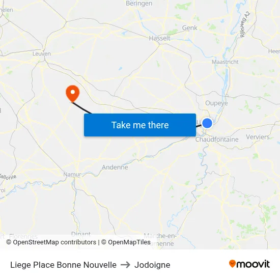 Liege Place Bonne Nouvelle to Jodoigne map