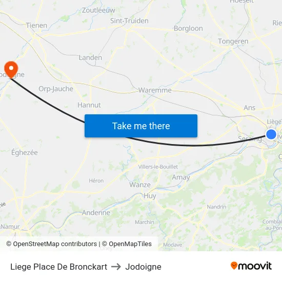 Liege Place De Bronckart to Jodoigne map