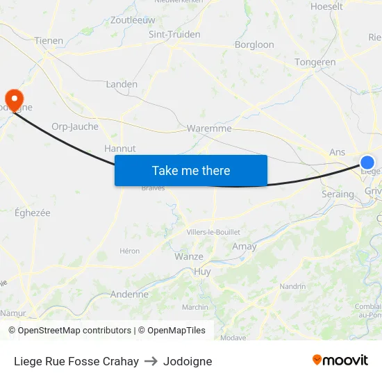 Liege Rue Fosse Crahay to Jodoigne map