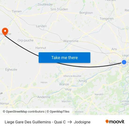 Liege Gare Des Guillemins - Quai C to Jodoigne map