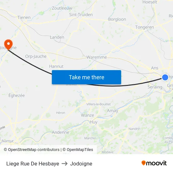 Liege Rue De Hesbaye to Jodoigne map