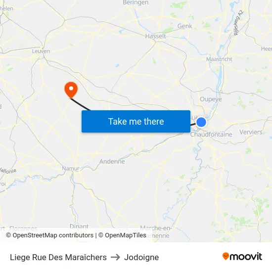 Liege Rue Des Maraîchers to Jodoigne map