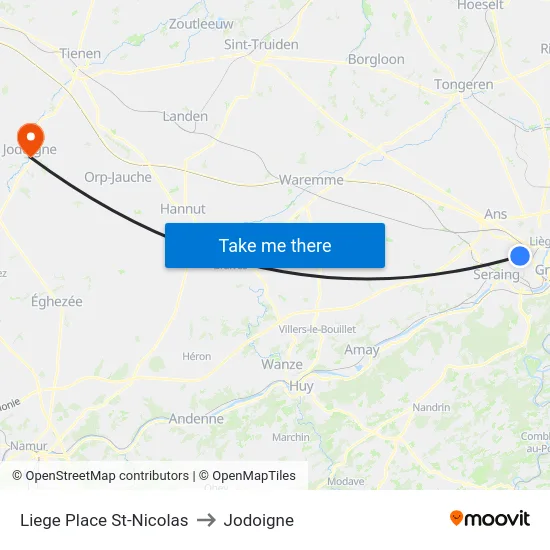 Liege Place St-Nicolas to Jodoigne map