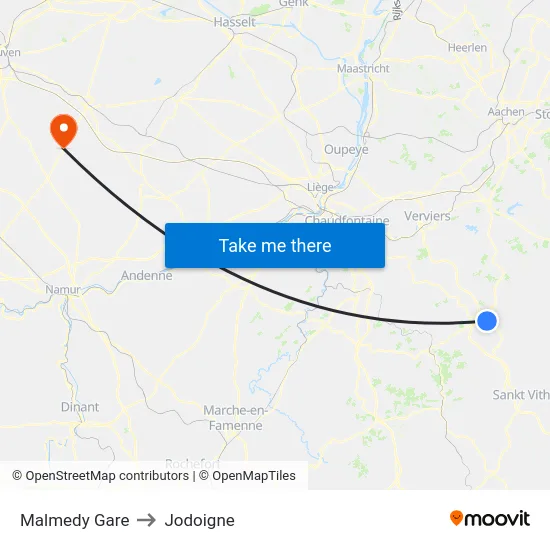 Malmedy Gare to Jodoigne map