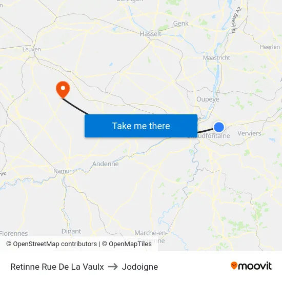 Retinne Rue De La Vaulx to Jodoigne map