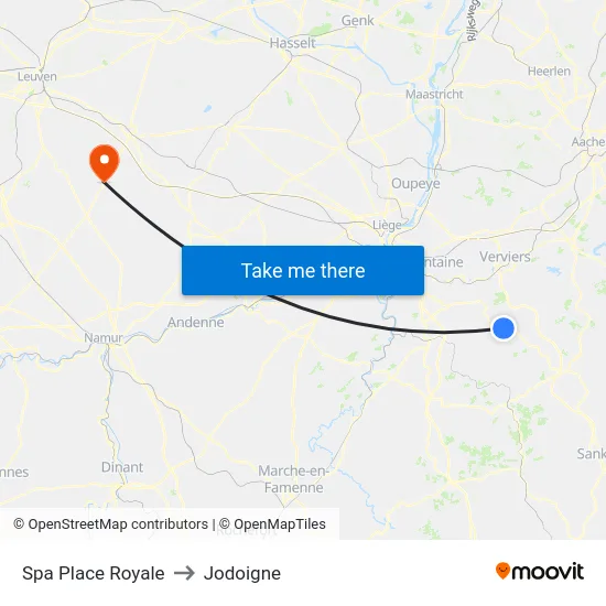 Spa Place Royale to Jodoigne map