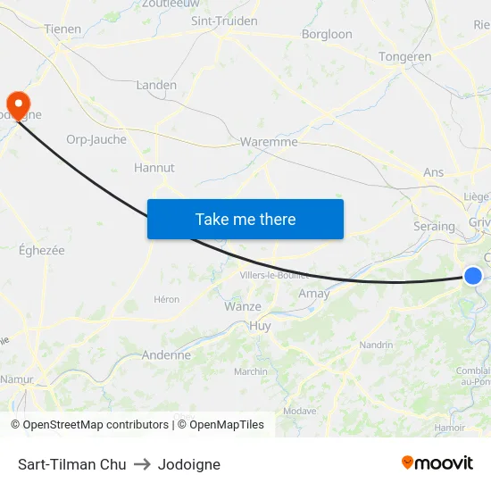 Sart-Tilman Chu to Jodoigne map