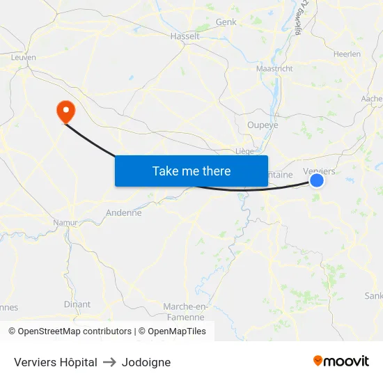 Verviers Hôpital to Jodoigne map