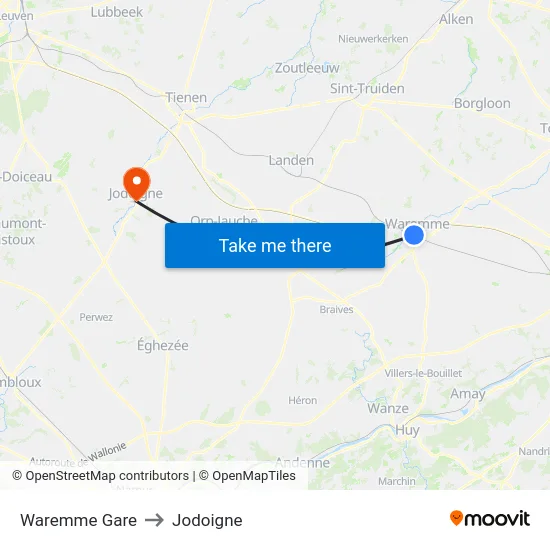 Waremme Gare to Jodoigne map