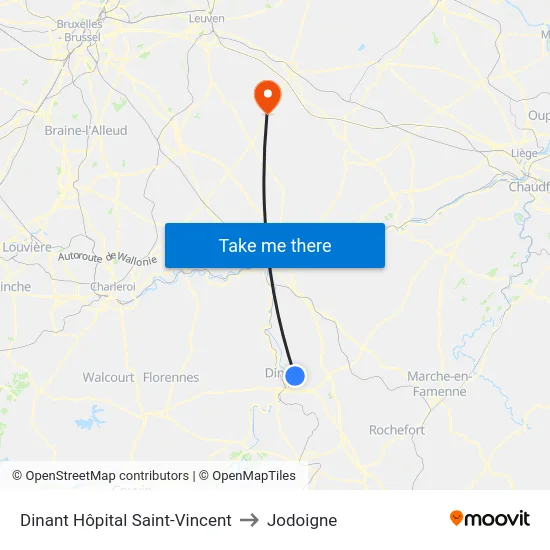 Dinant Hôpital Saint-Vincent to Jodoigne map