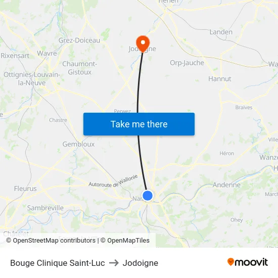 Bouge Clinique Saint-Luc to Jodoigne map
