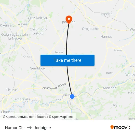 Namur Chr to Jodoigne map