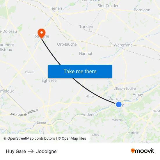 Huy Gare to Jodoigne map
