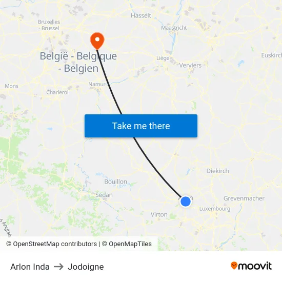 Arlon Inda to Jodoigne map