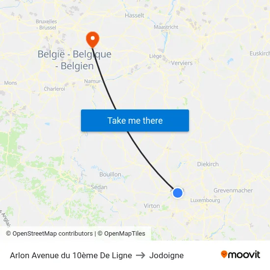 Arlon Avenue du 10ème De Ligne to Jodoigne map