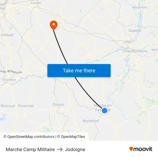 Marche Camp Militaire to Jodoigne map
