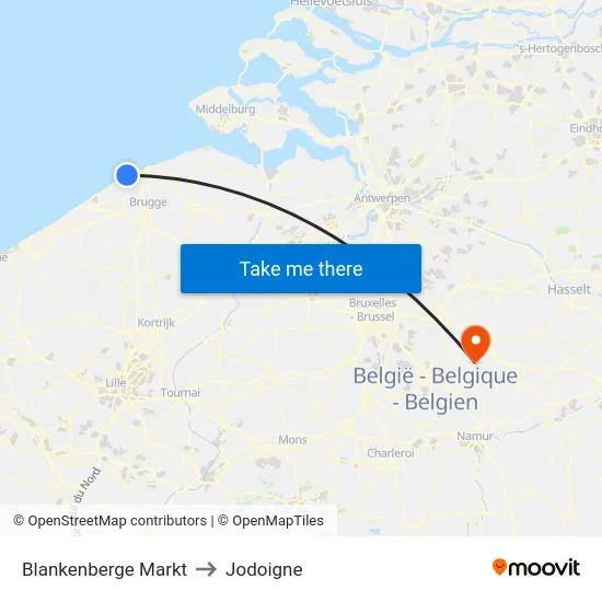 Blankenberge Markt to Jodoigne map